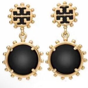 TORY BURCH WINSLOW BLACK + GOLD DROP EARRINGS